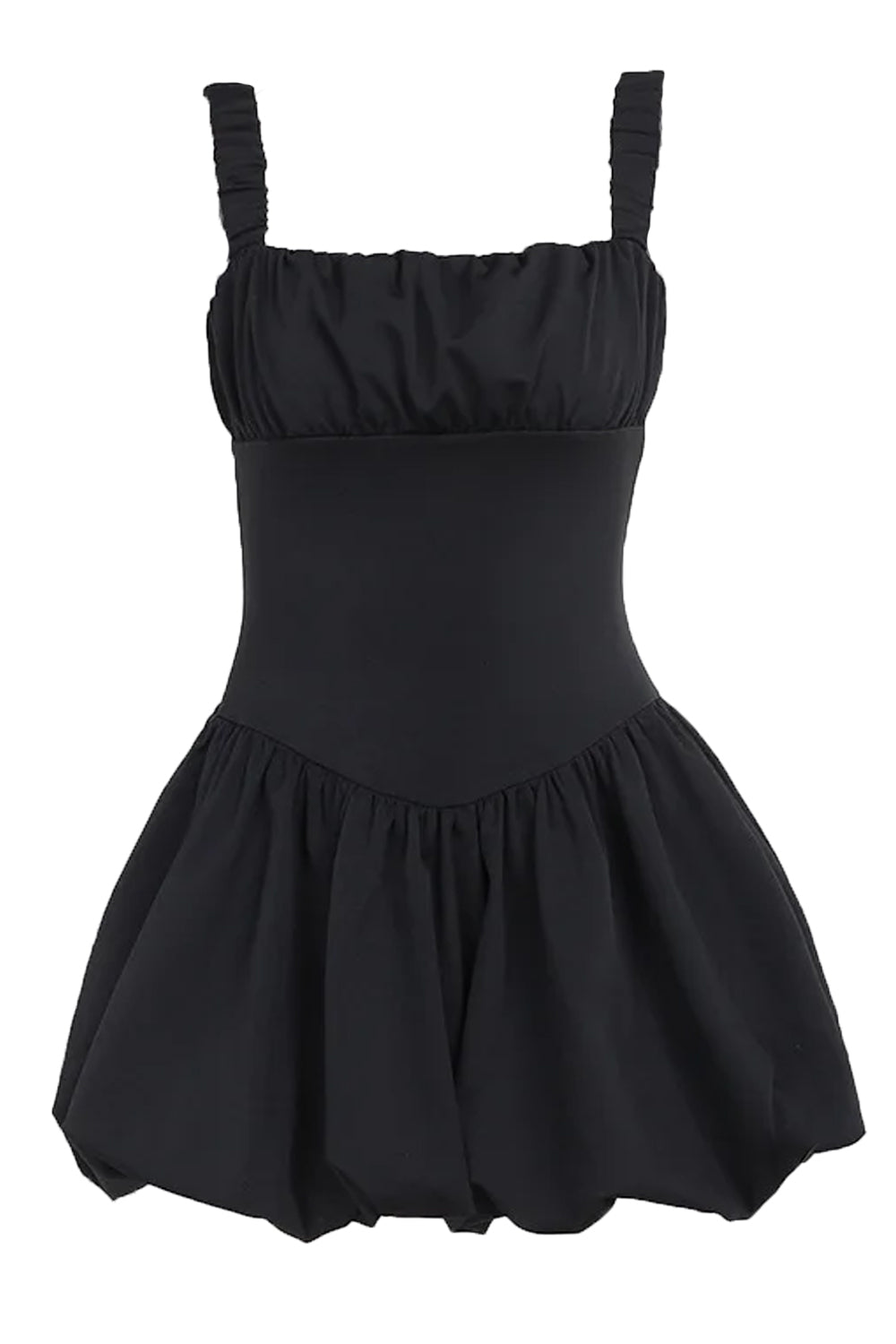 Black Ruche Bubble Mini Dress