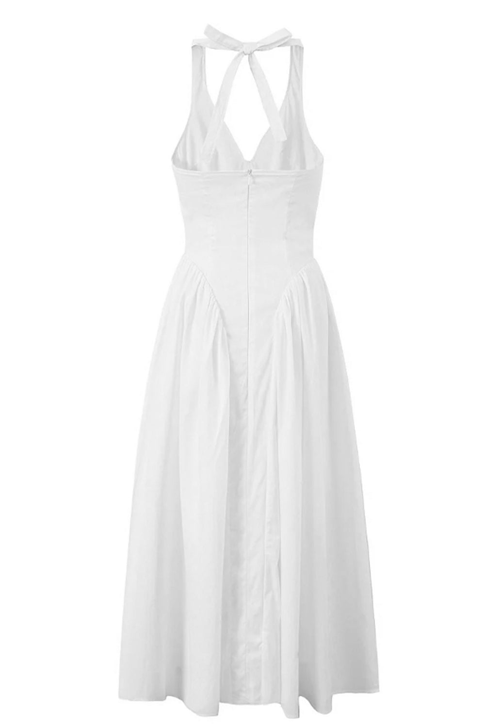 White V Neck Cross Back Flare Midi Dress