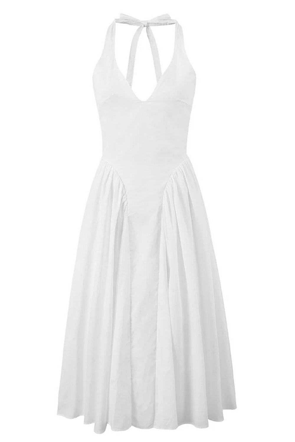 White V Neck Cross Back Flare Midi Dress