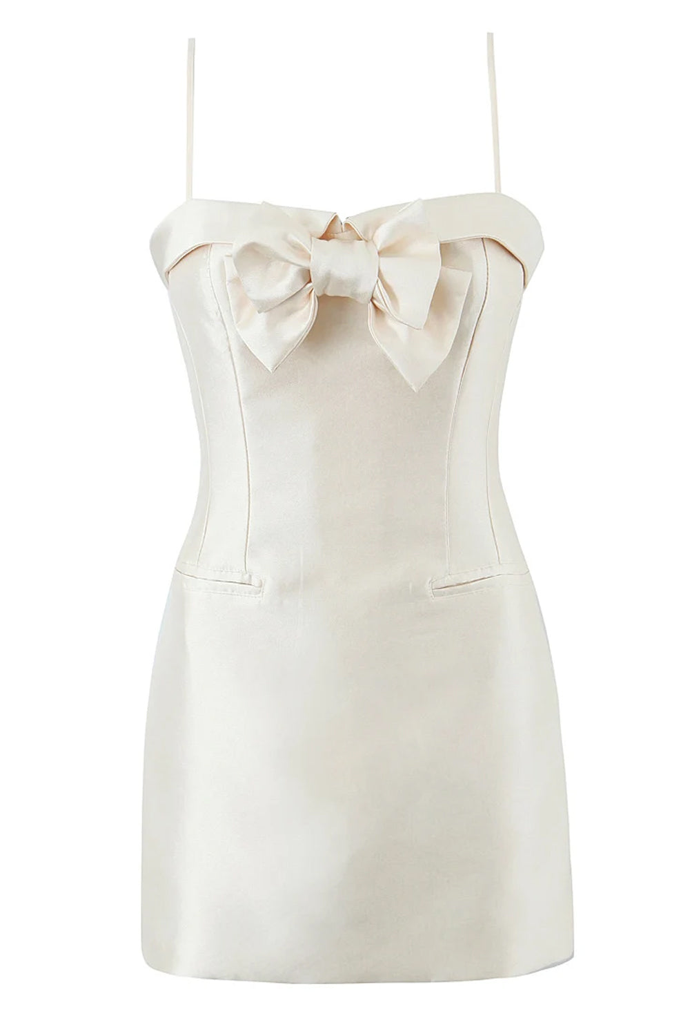 Champagne Bow Spaghetti Strap Mini Dress