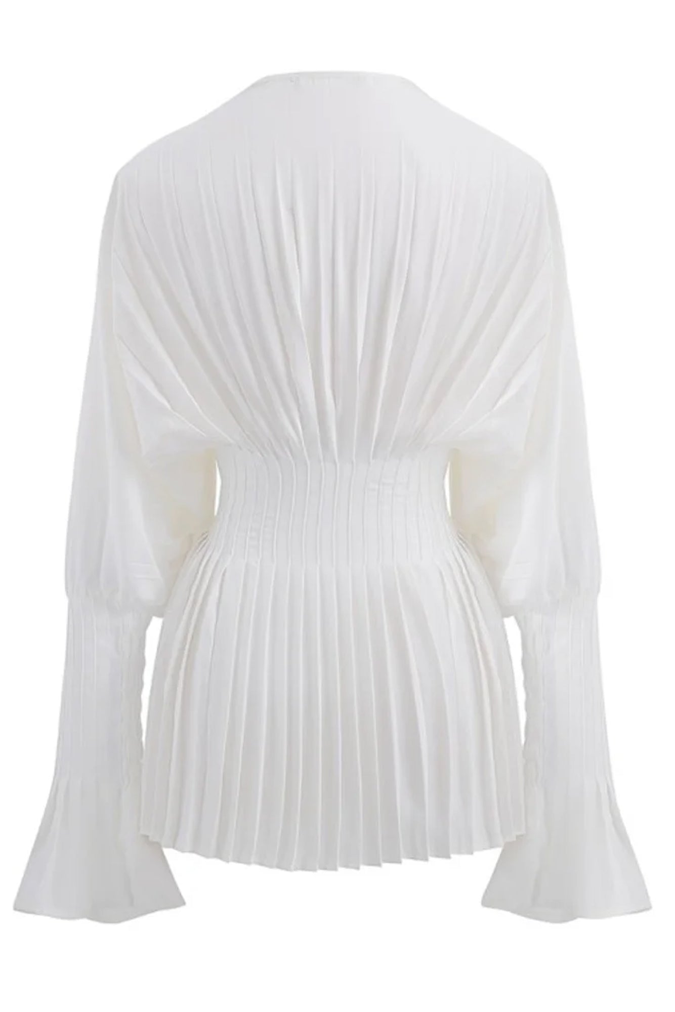 White Long Sleeve Pleated Mini Dress