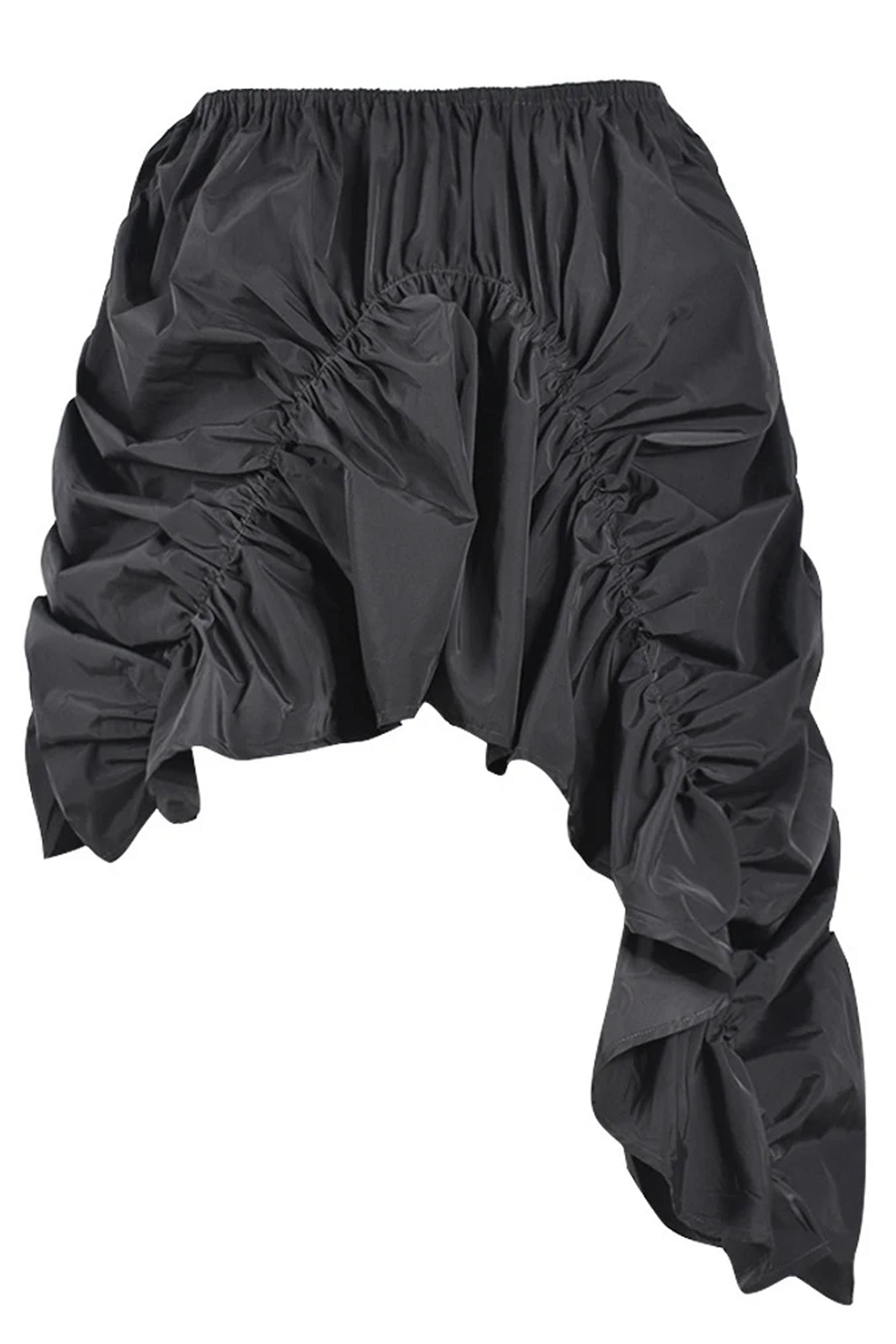 Black Gathered Ruched Asymmetrical Mini Skirt