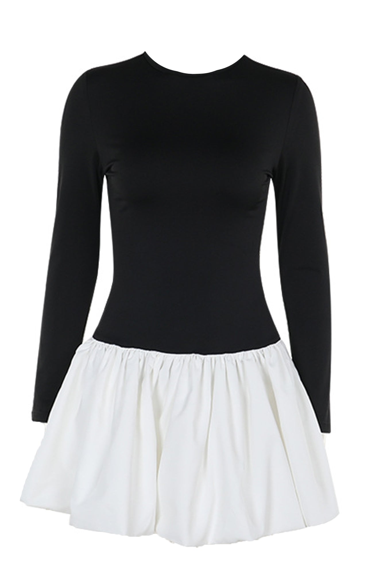 Black White Contrast Long Sleeve Bubble Mini Dress