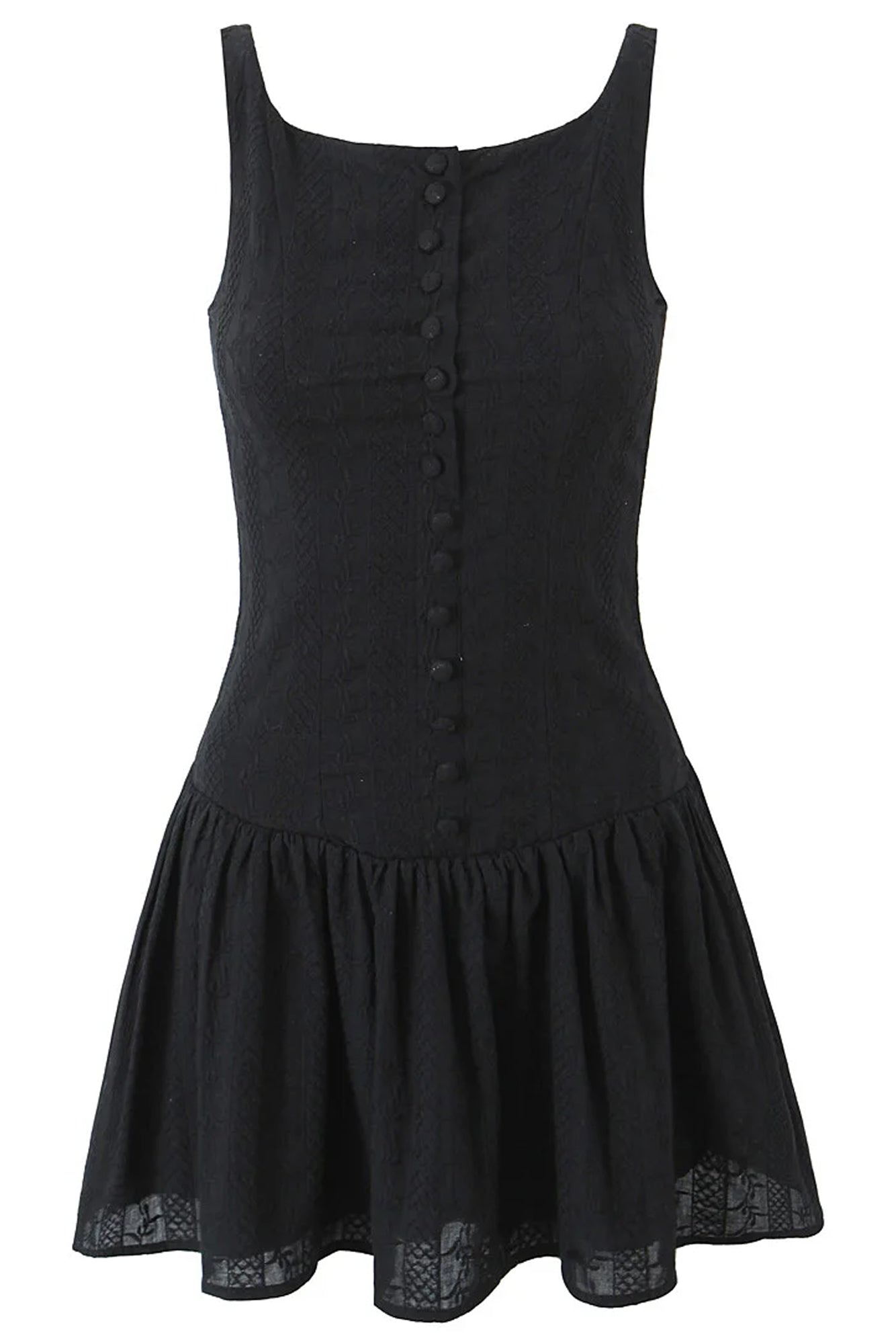 Black Sleeveless Button Front Lace Mini Dress