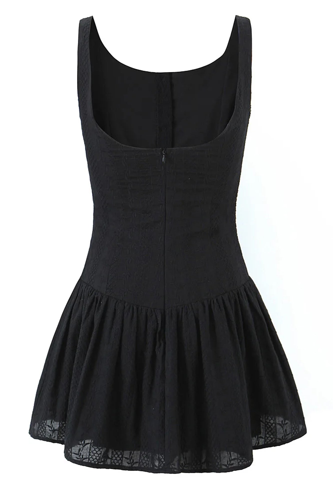 Black Sleeveless Button Front Lace Mini Dress