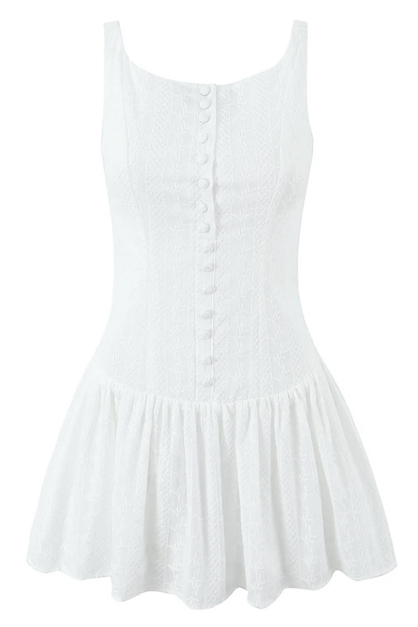 White Sleeveless Button Front Lace Mini Dress