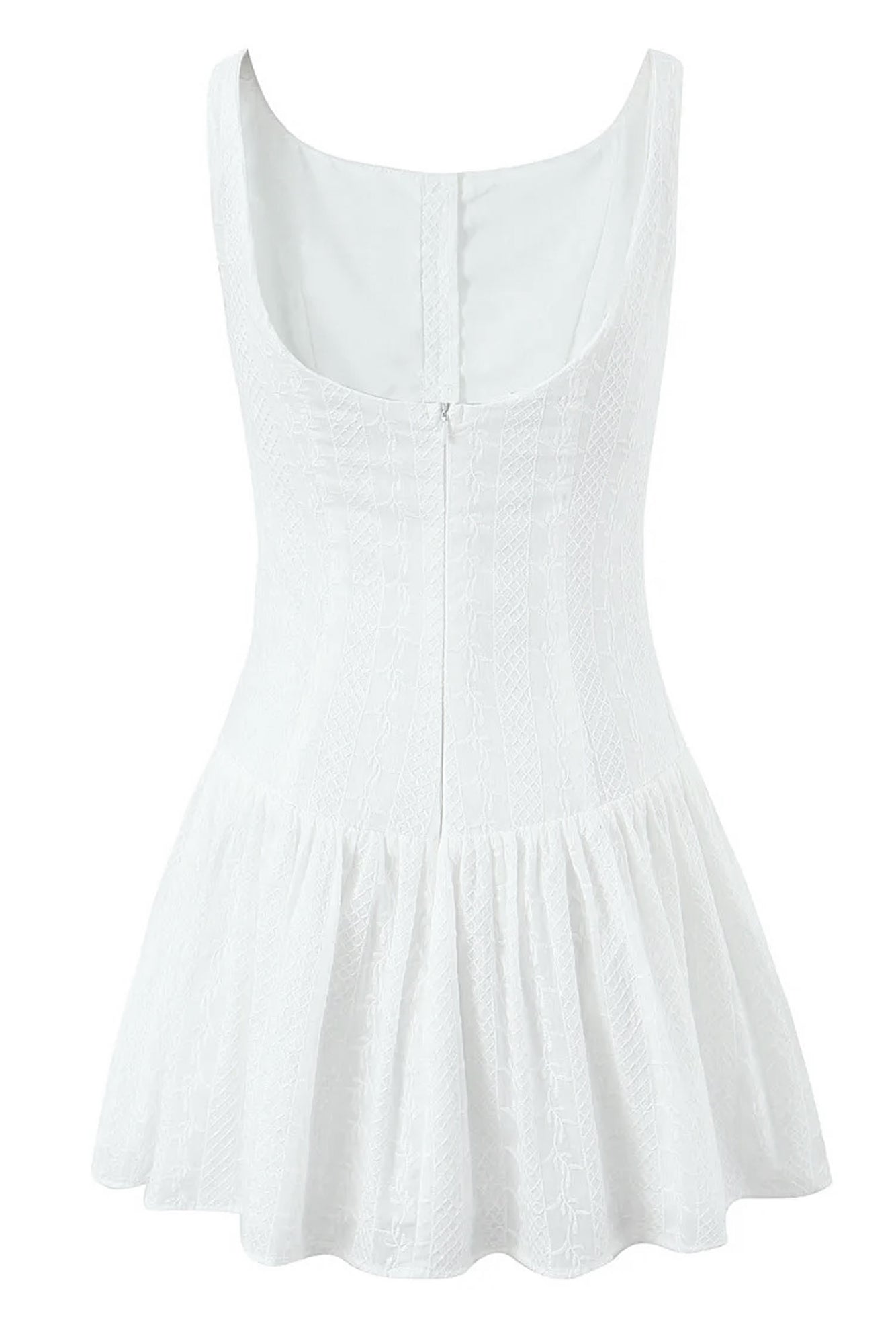 White Sleeveless Button Front Lace Mini Dress