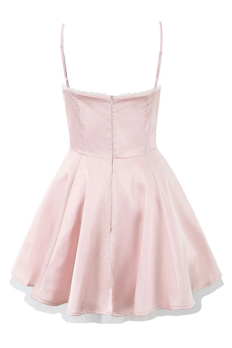 Pink Satin Contrast Tule Babydoll Corset Mini Dress