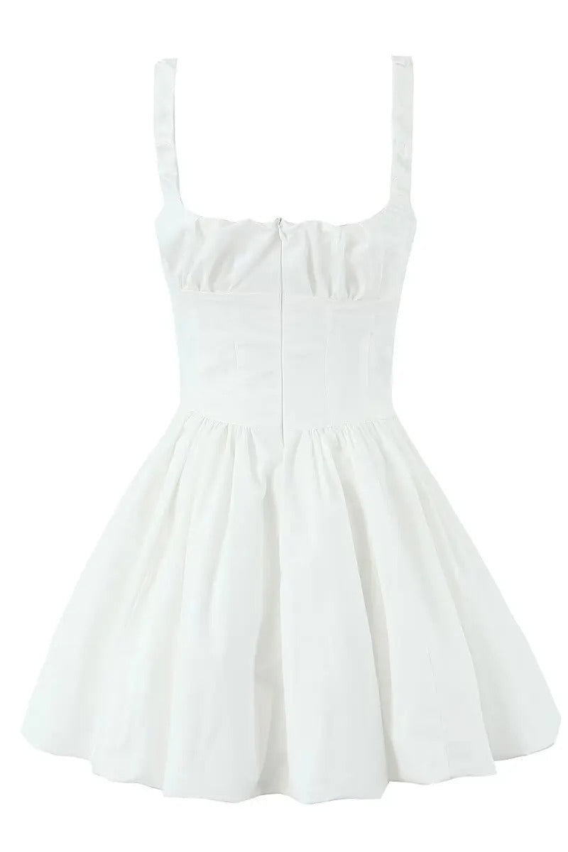 White Ruched Puff Corset Bubble Mini Dress