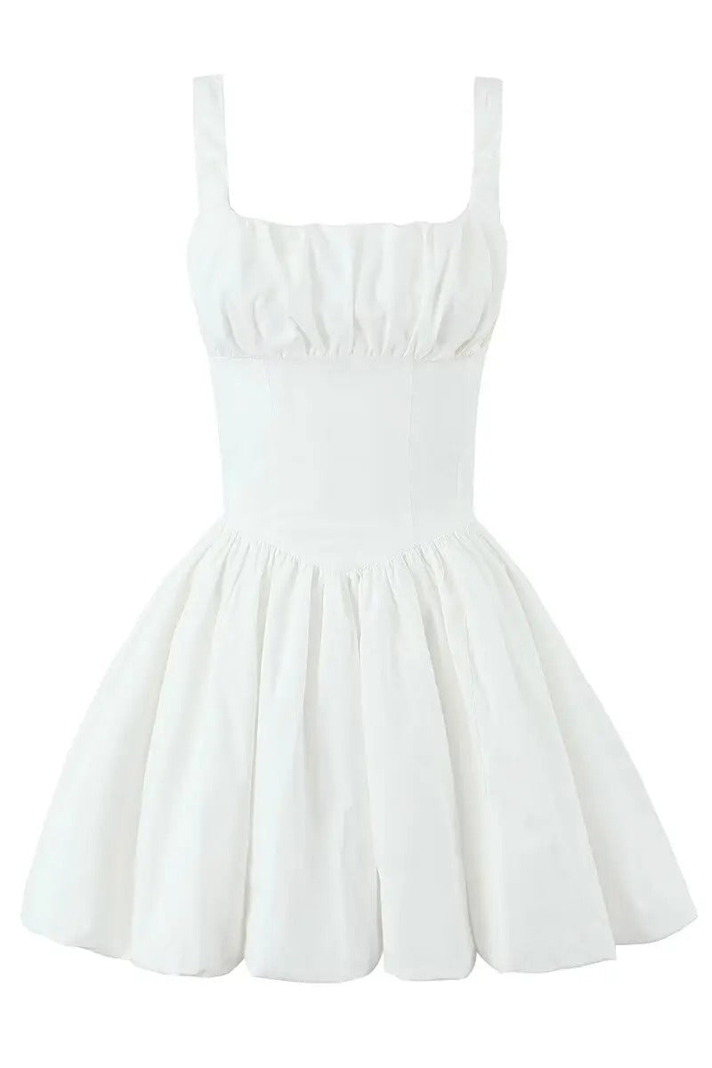 White Ruched Puff Corset Bubble Mini Dress