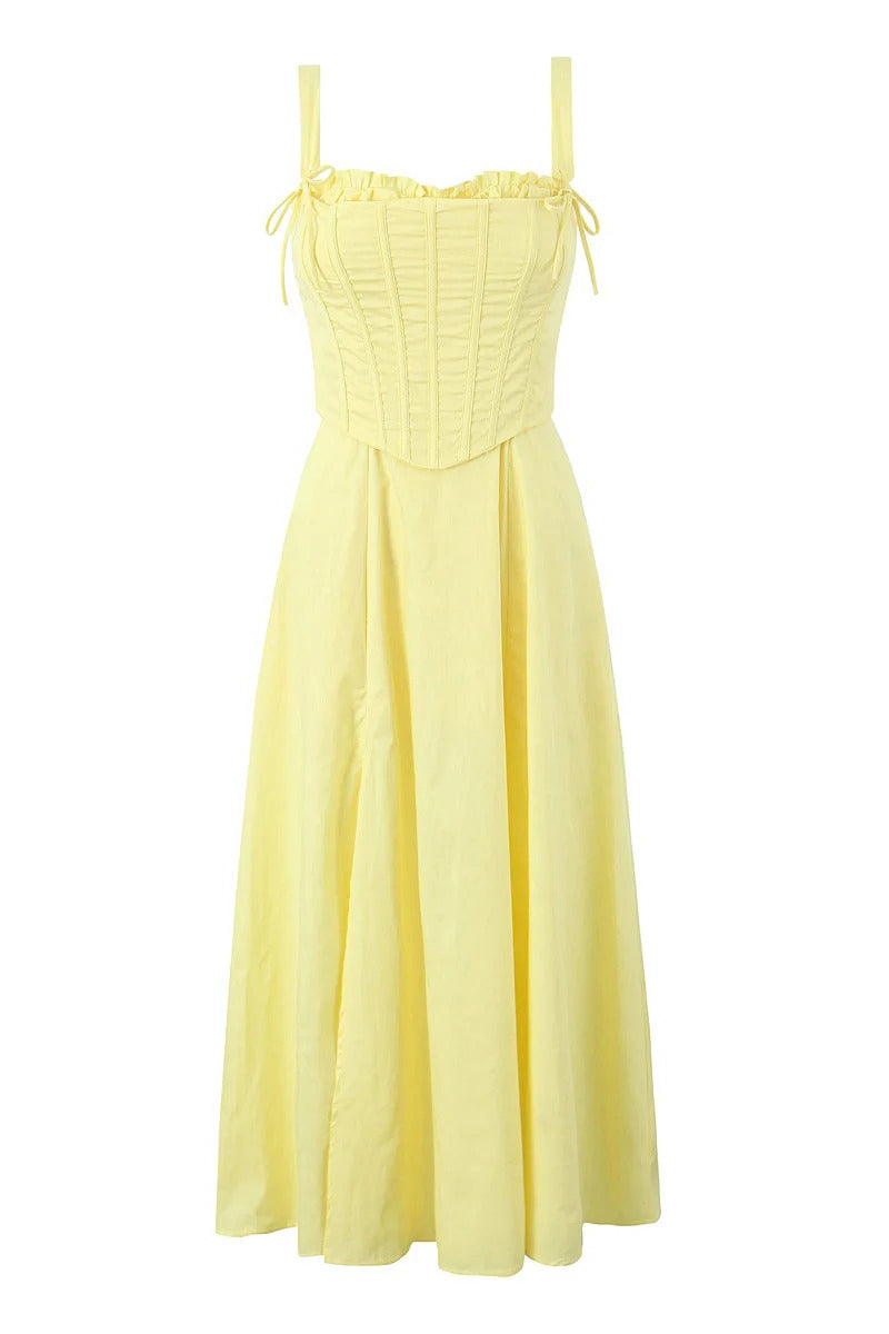 Yellow Corset Flowy Two Piece Midi Dress Set