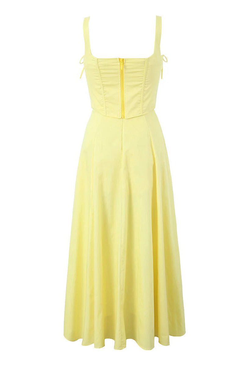 Yellow Corset Flowy Two Piece Midi Dress Set