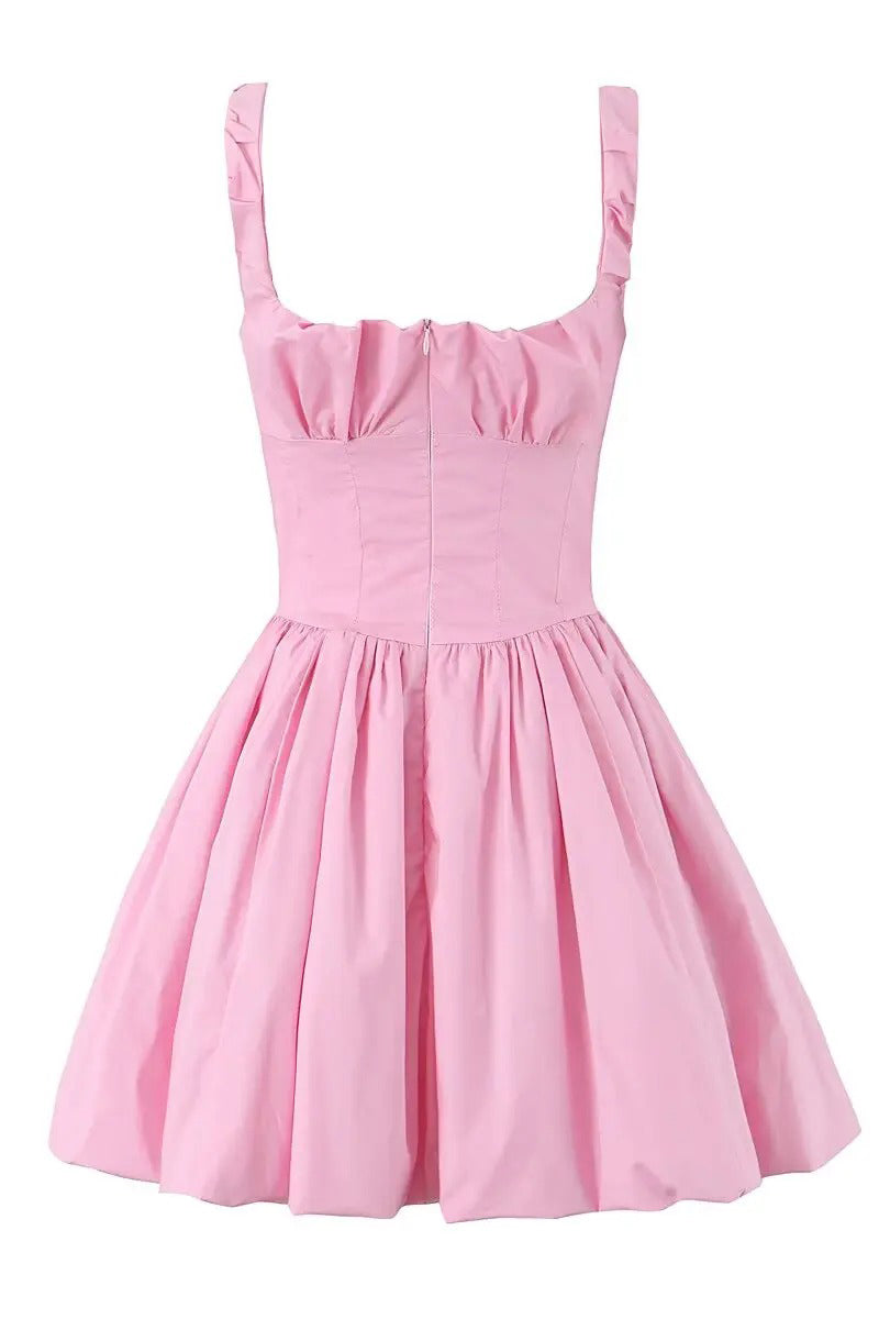 Pink Ruched Puff Corset Bubble Mini Dress