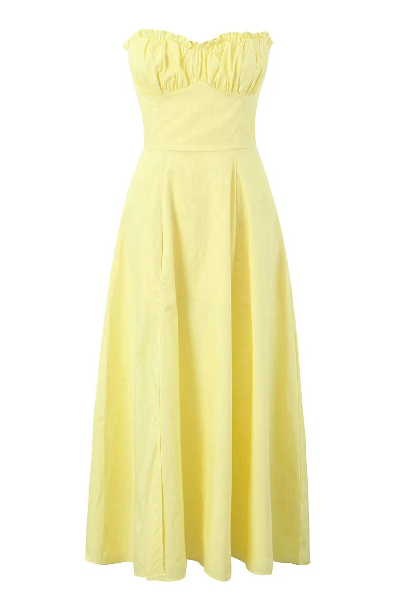 Yellow Strapless Flowy Bustier Corset Midi Dress