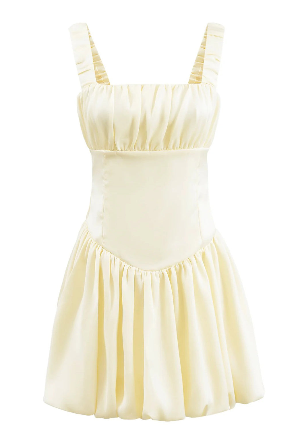 Yellow Satin Ruche Corset Bubble Mini Dress