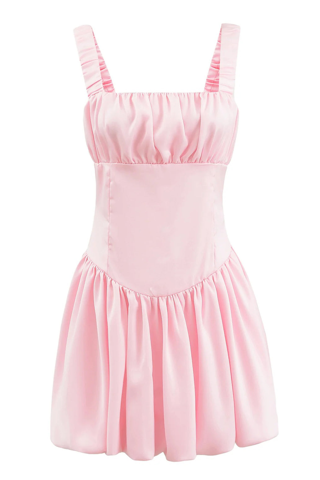 Pink Satin Ruche Corset Bubble Mini Dress